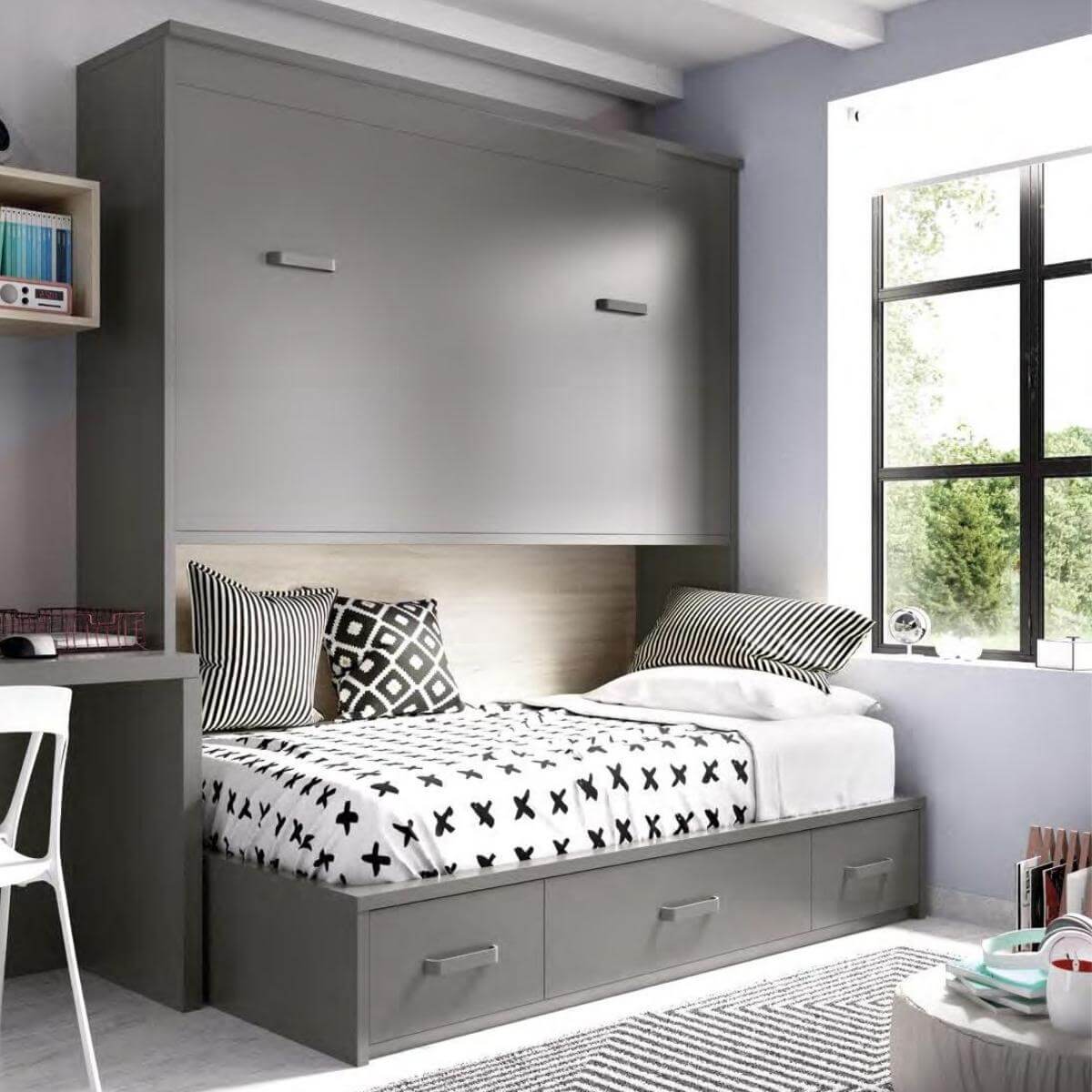 Cama abatible horizontal 3 cajones 90 x 190 cm