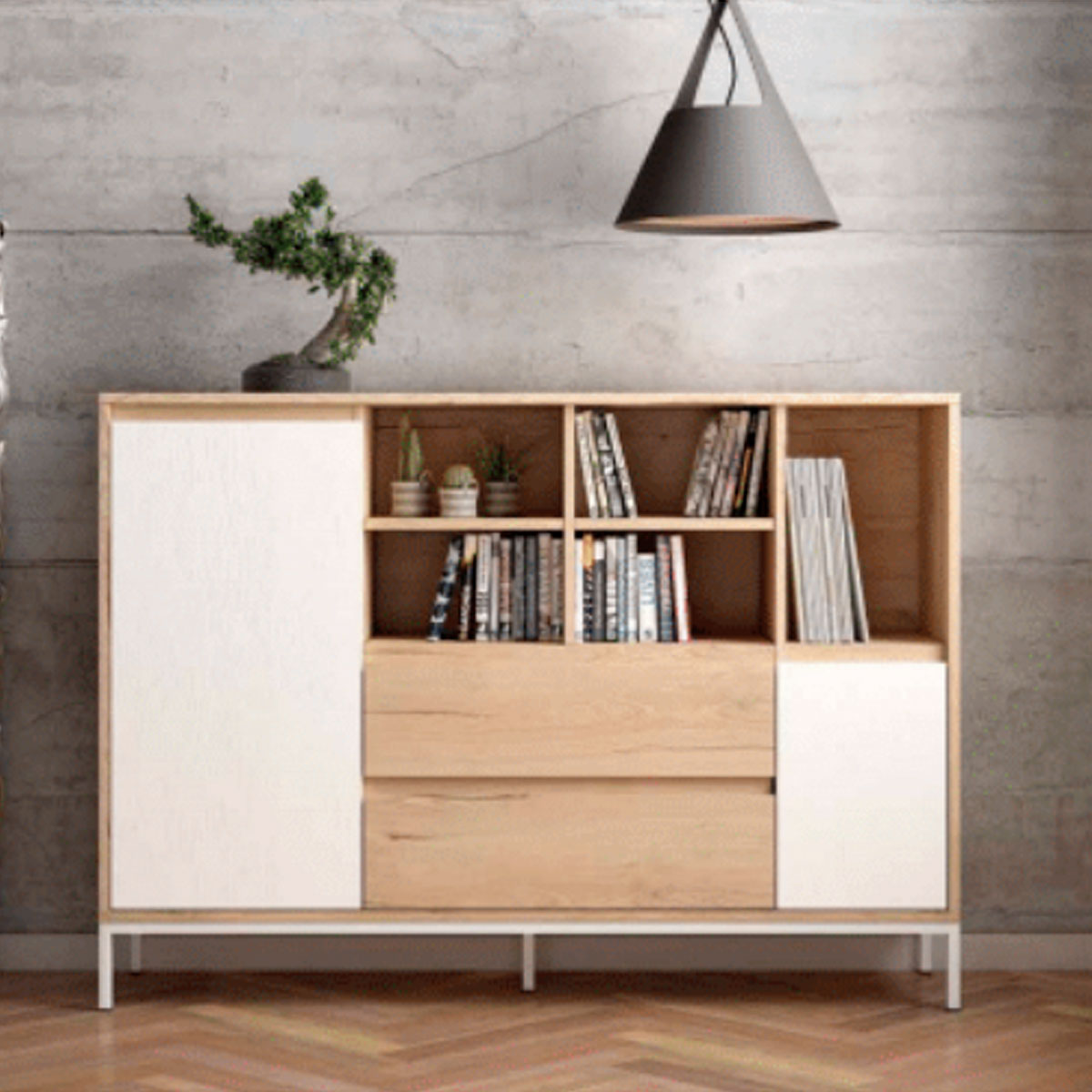 Aparador roble y blanco 150cm
