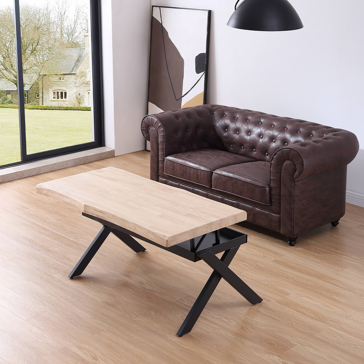 Mesa centro tapa elevable con forma negro y roble nordish