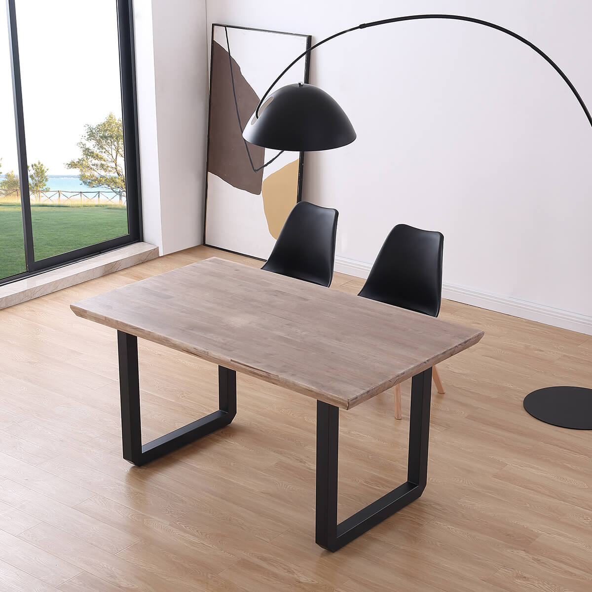 Mesa comedor fija roble y negro