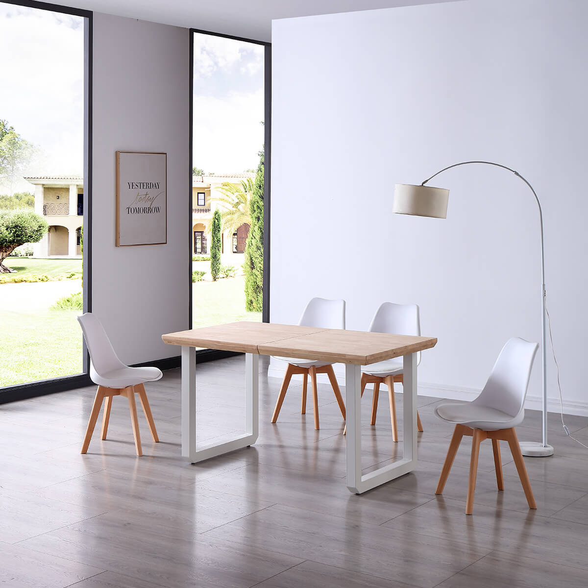 Mesa comedor extensible roble y blanco