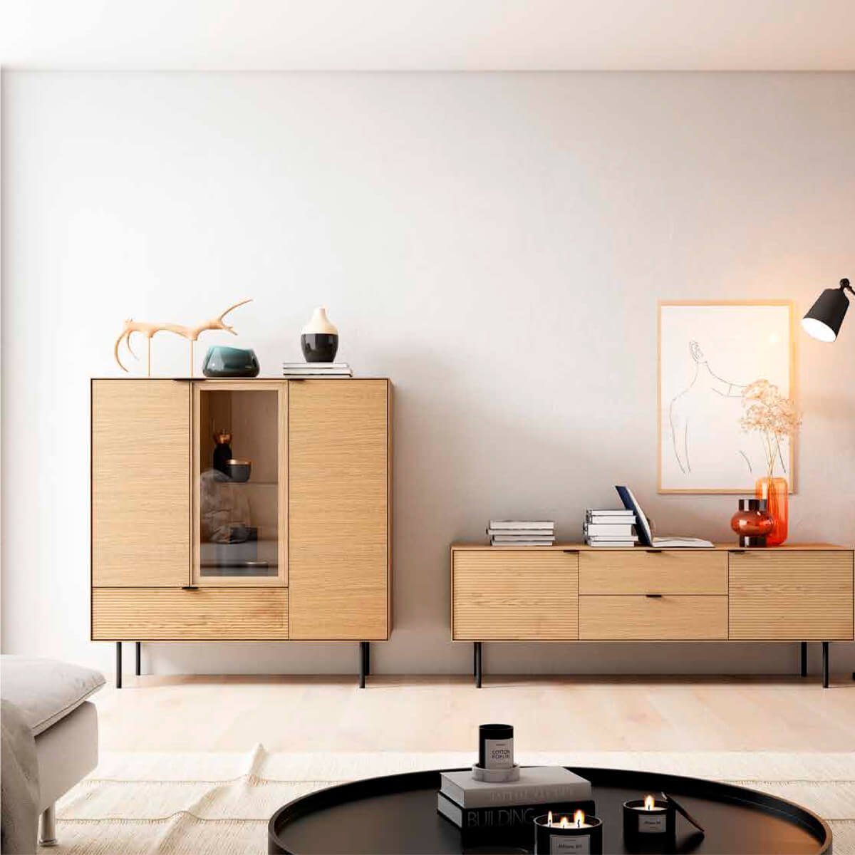 Aparador vertical madera natural vitrina