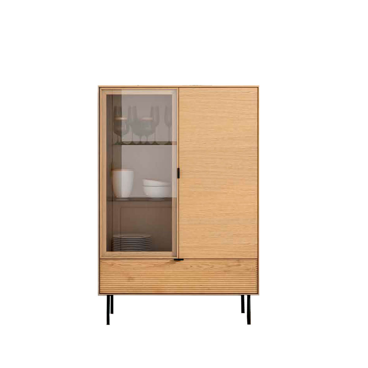 Aparador vertical madera natural vitrina
