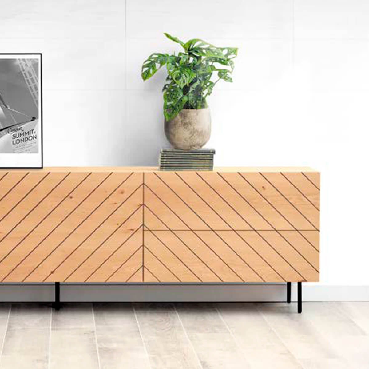 Mueble TV chapa natural roble espiga