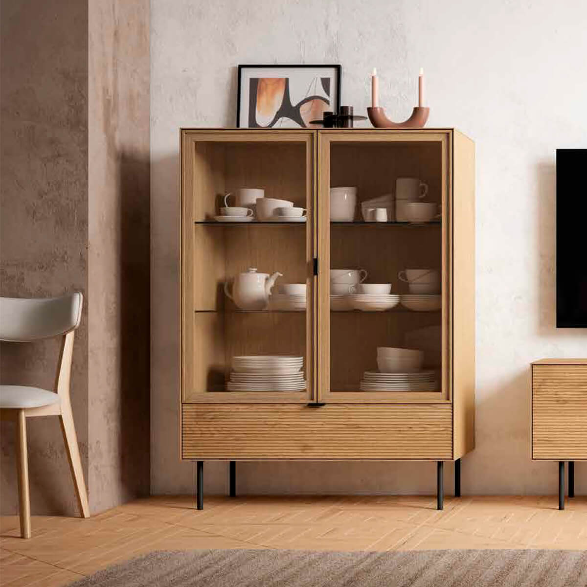 Vitrina 2 puertas chapa roble